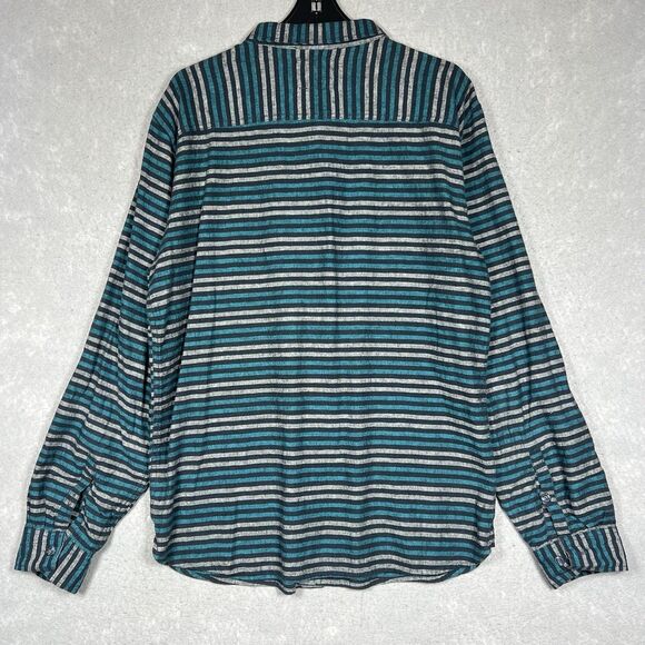 Levi's Button Up Shirt Linen Blend Striped Men's Size XL Green/Blue/Black - Picture 7 of 10
